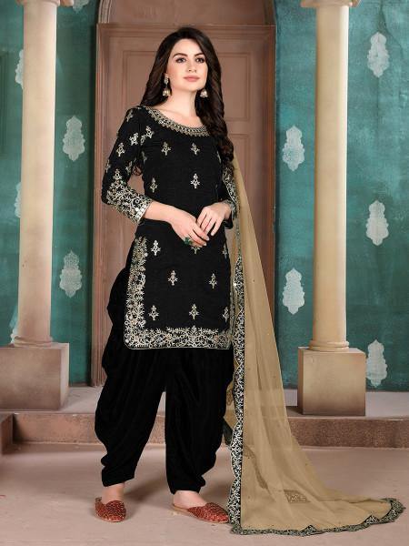 Myra Black Art Silk Embroidered Patiyala Suit