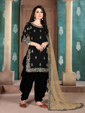 Myra Black Art Silk Embroidered Patiyala Suit