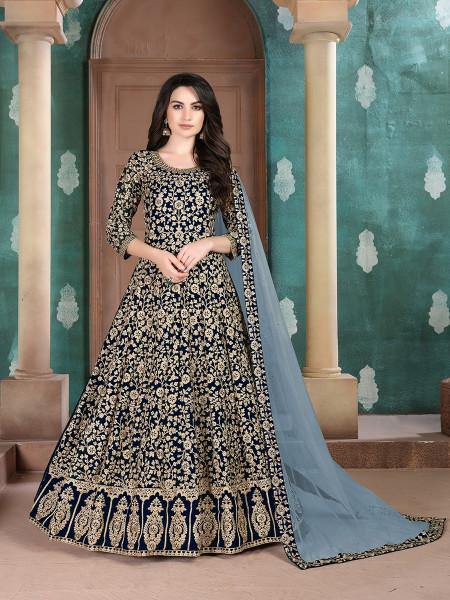 Myra Navy Blue Georgette Embroidered Anarkali Suit