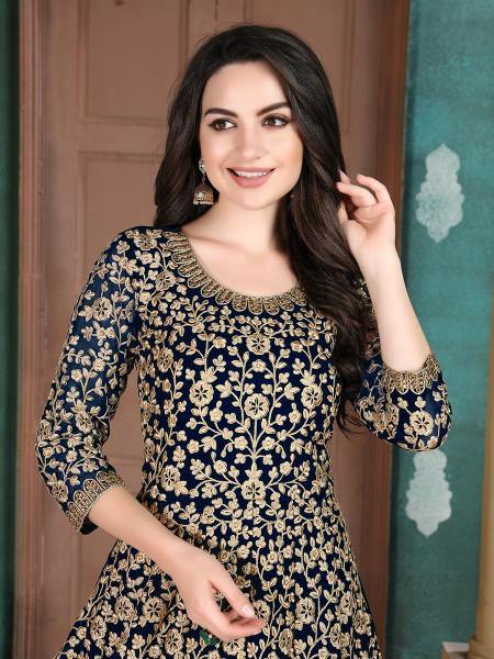 Myra Navy Blue Georgette Embroidered Anarkali Suit
