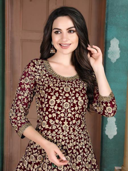 Myra Maroon Georgette Embroidered Anarkali Suit