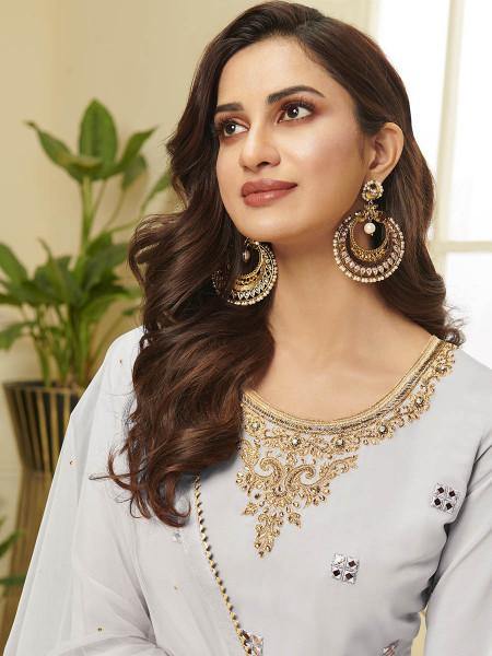 Myra Grey Georgette Embroidered Palazzo Suit