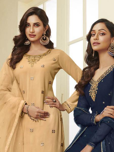 Myra Musturd Yellow Georgette Embroidered Palazzo Sui