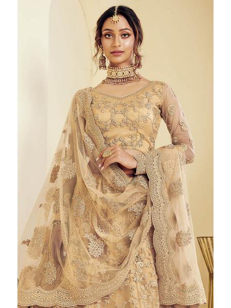 Myra Golden Heavy Embroidered Net bridal Lehenga