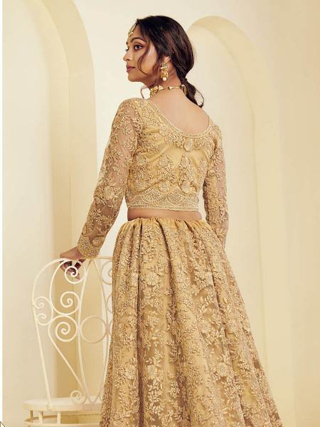 Myra Golden Heavy Embroidered Net bridal Lehenga