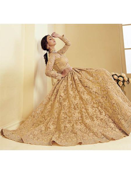 Myra Golden Heavy Embroidered Net bridal Lehenga