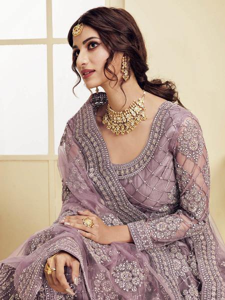 Myra Violet Heavy Embroidered Net bridal Lehenga