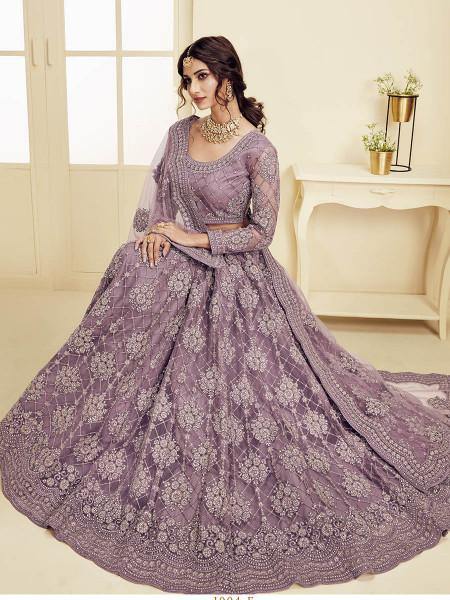 Myra Violet Heavy Embroidered Net bridal Lehenga