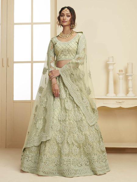 Myra Mint Green Heavy Embroidered Net bridal Lehenga