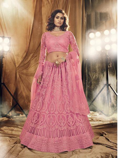 Myra Dusty Pink Heavy Embroidered Net bridal Lehenga