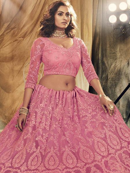 Myra Dusty Pink Heavy Embroidered Net bridal Lehenga