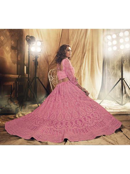 Myra Dusty Pink Heavy Embroidered Net bridal Lehenga