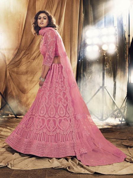 Myra Dusty Pink Heavy Embroidered Net bridal Lehenga