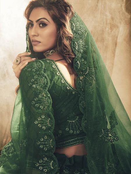 Myra Green Heavy Embroidered Net bridal Lehenga