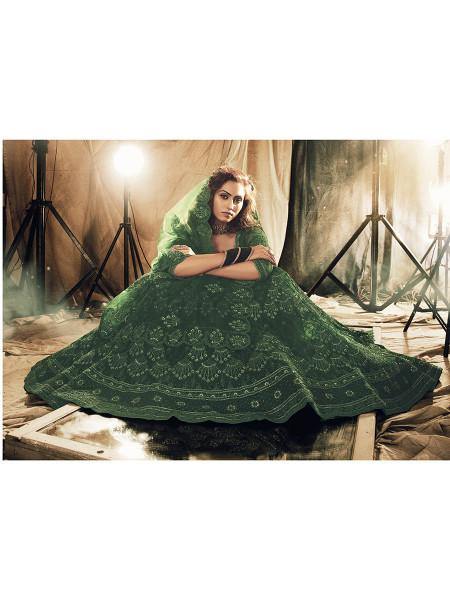Myra Green Heavy Embroidered Net bridal Lehenga
