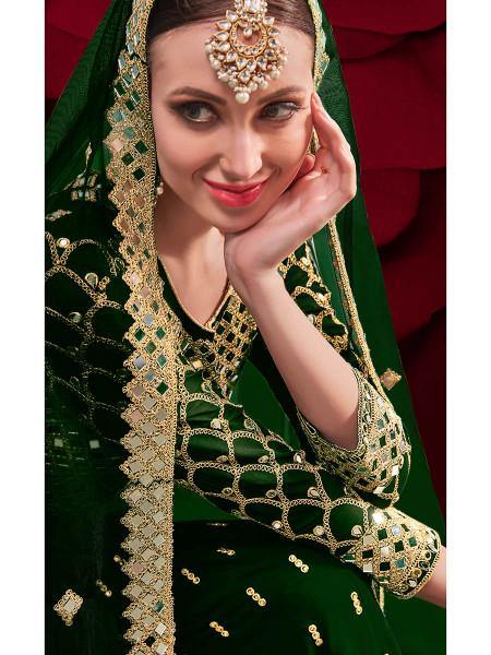 Myra Green Georgette Embroidered Anarkali Pant Style Suit