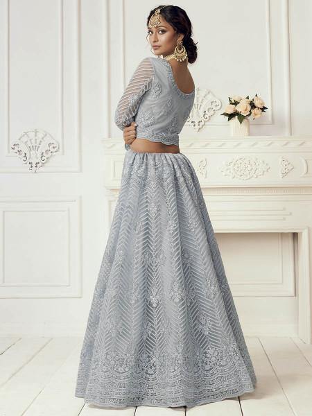 Myra Dusty Sea Blue Heavy Embroidered Net bridal Lehenga