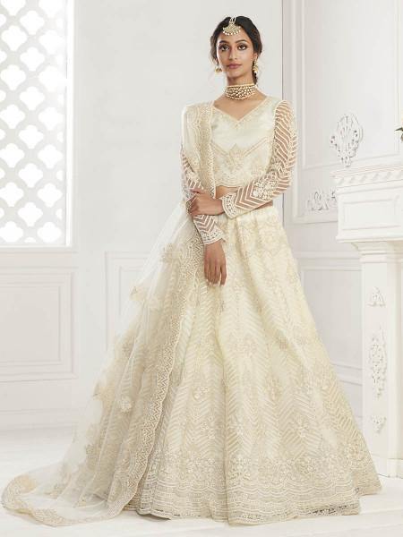Myra Off White Heavy Embroidered Net bridal Lehenga features