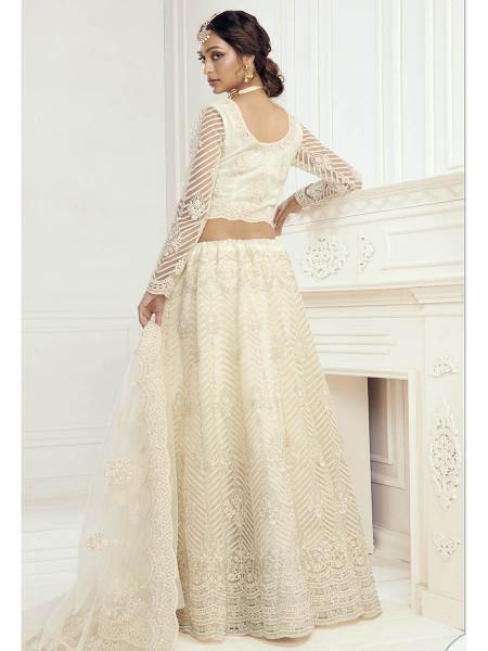 Myra Off White Heavy Embroidered Net bridal Lehenga features