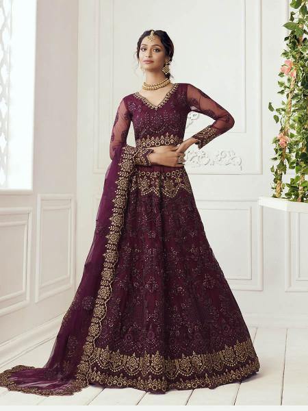Myra Wine Heavy Embroidered Net bridal Lehenga
