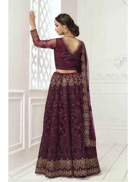 Myra Wine Heavy Embroidered Net bridal Lehenga