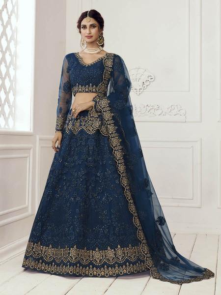 Myra Deep Blue Heavy Embroidered Net bridal Lehenga