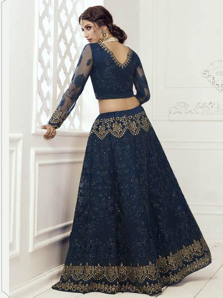 Myra Deep Blue Heavy Embroidered Net bridal Lehenga