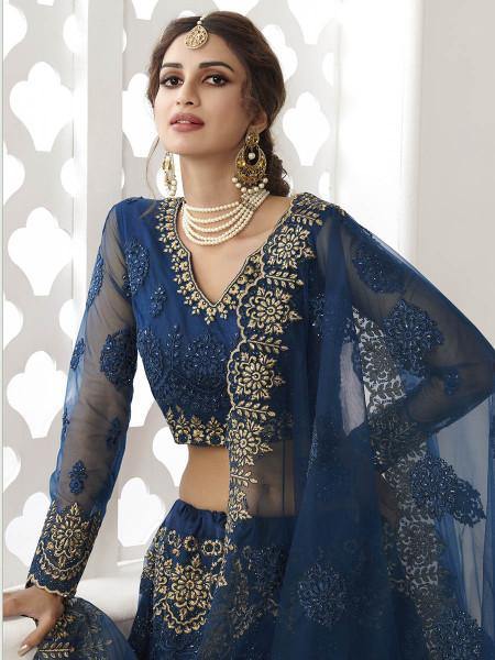 Myra Deep Blue Heavy Embroidered Net bridal Lehenga