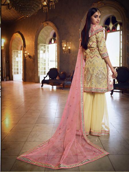 Myra Beige Heavy Embroidered Gharara Sui