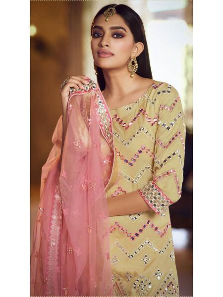 Myra Beige Heavy Embroidered Gharara Sui