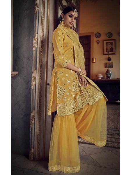 Myra Musturd Yellow Heavy Embroidered Gharara Suit