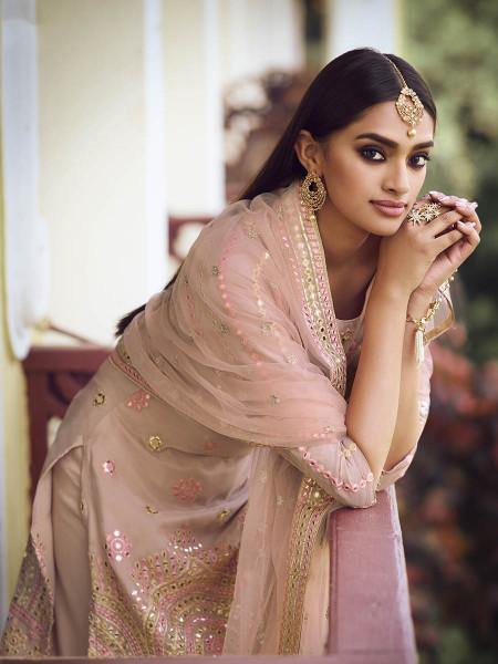Myra Light Peach Heavy Embroidered Gharara Suit