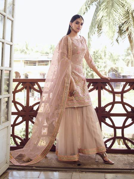 Myra Light Peach Heavy Embroidered Gharara Suit