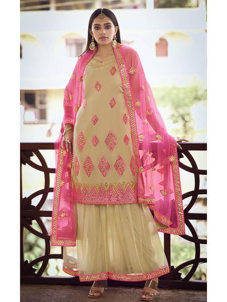 Myra Beige Heavy Embroidered Gharara Suit