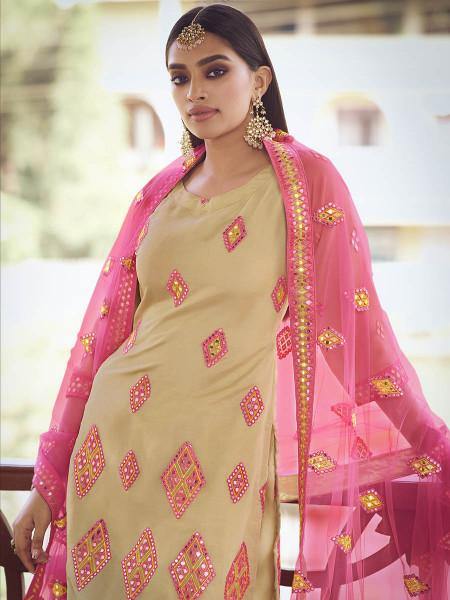Myra Beige Heavy Embroidered Gharara Suit