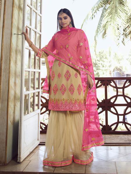 Myra Beige Heavy Embroidered Gharara Suit