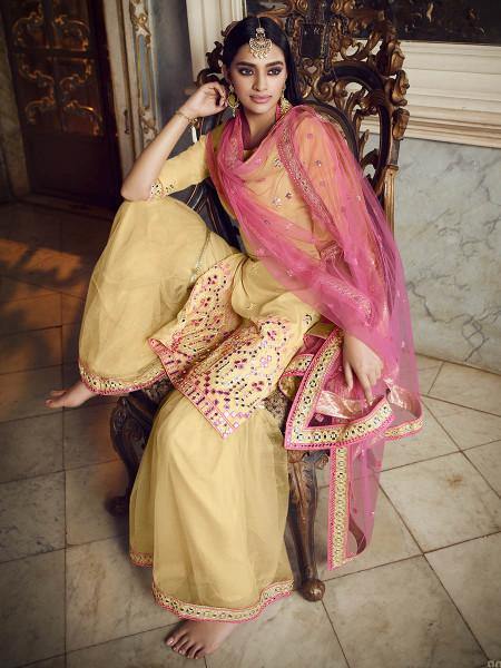 Myra Beige Heavy Embroidered Gharara Suit