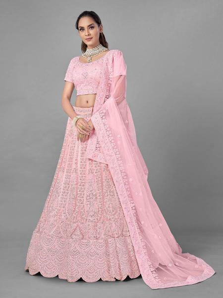 Myra Pink Heavy Embroidered Soft Net bridal Lehenga