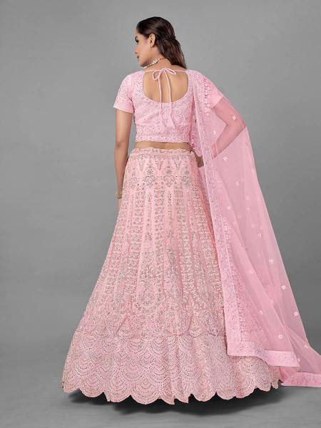 Myra Pink Heavy Embroidered Soft Net bridal Lehenga