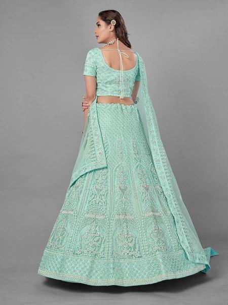 Myra Sea Green Heavy Embroidered Soft Net bridal Lehenga
