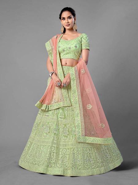 Myra Pista Heavy Embroidered Soft Net bridal Lehenga