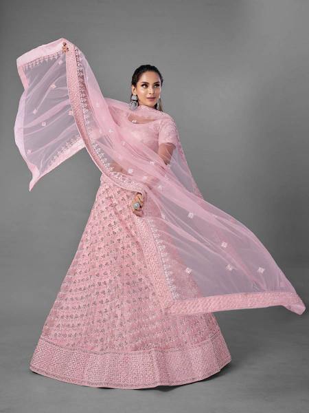 Myra Pink Heavy Embroidered Soft Net bridal Lehenga