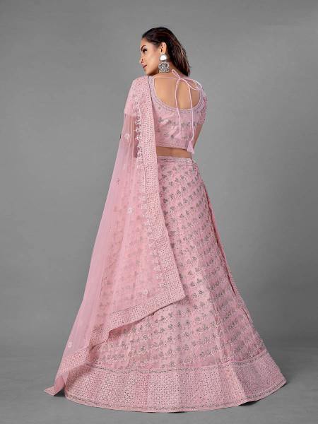 Myra Pink Heavy Embroidered Soft Net bridal Lehenga