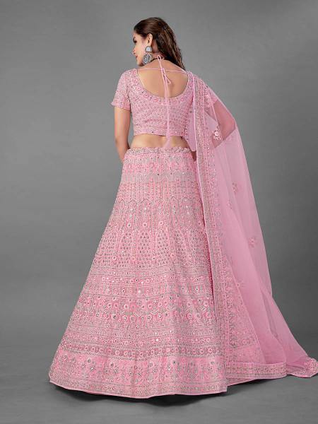Myra Pink Heavy Embroidered Soft Net bridal Lehenga