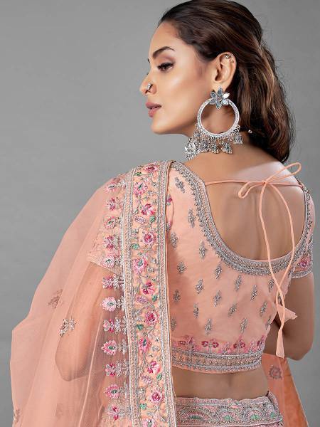 Myra Peach Heavy Embroidered Soft Net bridal Lehenga