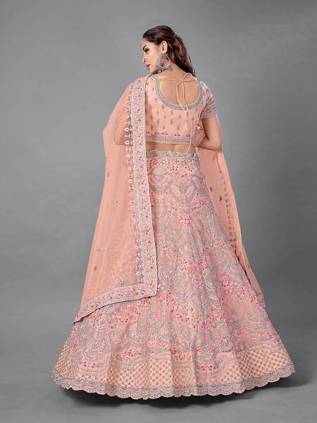 Myra Peach Heavy Embroidered Soft Net bridal Lehenga