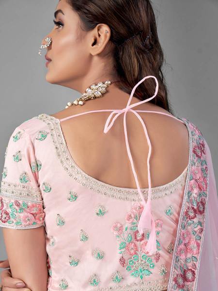 Myra Pink Heavy Embroidered Soft Net bridal Lehenga