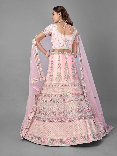 Myra Pink Heavy Embroidered Soft Net bridal Lehenga