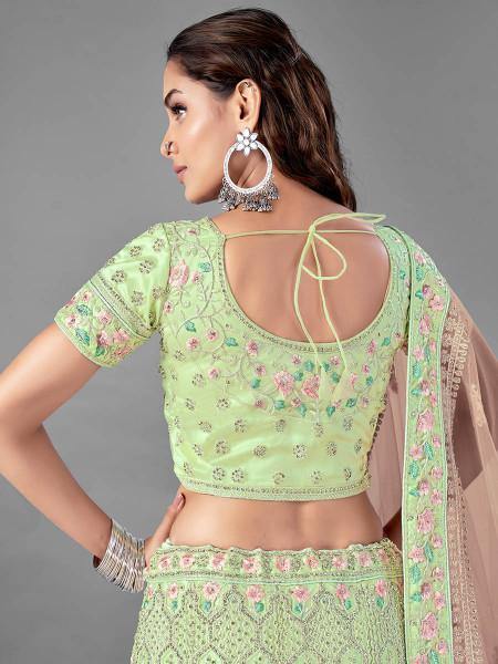 Myra Pista Heavy Embroidered Soft Net bridal Lehenga