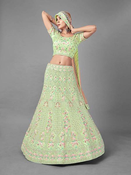 Myra Pista Heavy Embroidered Soft Net bridal Lehenga